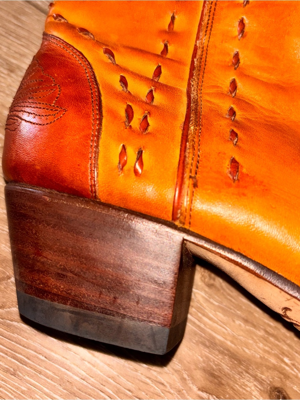 Charlie Horse Brown Leather Western Boots w/Burnt Orange trim Women's 10B - Picture 8 of 11